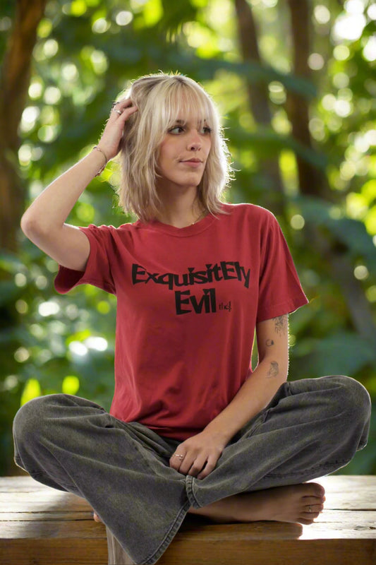 ExquisitEly Evil garment-dyed cotton t-shirt lifestyle photo
